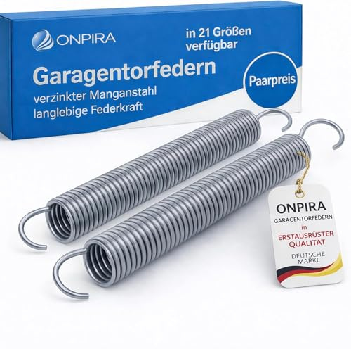 Onpira® 2x Universal Garagentor Feder in 21 Größen verzinkt in Erstausrüster Qualität! zur Auswahl Garagentorfedern Garage Zugfeder (435x63x8mm / Zugkraft: 213kg)