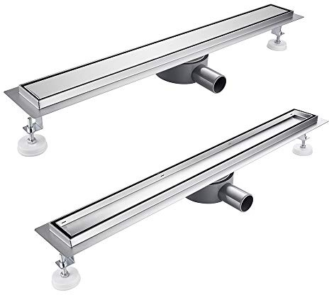Duschrinne, doppelseitig, 360° Siphon mit Geruchsstop und Haarsieb, befliesbar, Ablaufrinne aus Edelstahl, Bodenablauf, Komplettset mit Bodenbefestigung, für Badezimmer 60cm