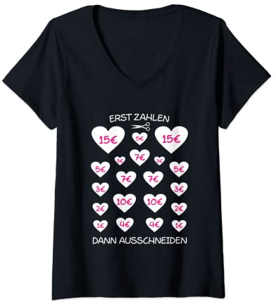 Damen JGA Team Junggesellinnenabschied Zahlen Herz Ausschneiden T-Shirt mit V-Ausschnitt