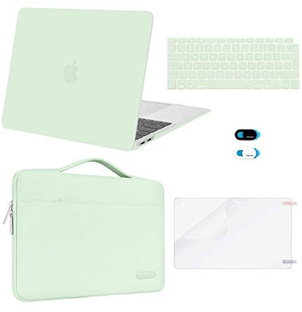 MOSISO Kompatibel mit MacBook Air 13 Zoll Hülle 2021 2020 2019 2018 M1 A2337 A2179 A1932, Hülle für MacBook Air M1 13,3 Zoll&Tasche&Tastaturschutz&Webcam Abdeckung&Displayschutzfolie, Honigtau Grün