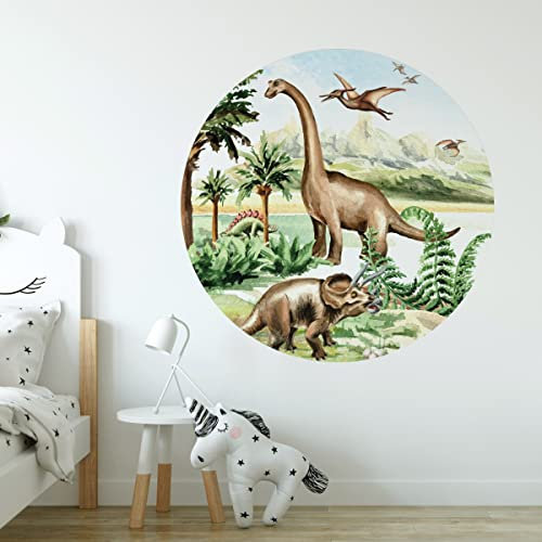 GRAVURZEILE Wandtattoo - Dino Design - Wandtattoo für Kinderzimmer - Mädchen & Jungen - Selbstklebend - Konturschnitt ohne Transparente oder weiße Ränder – Größe 60 x 60 cm