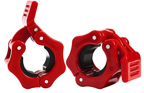 Barbell Clamps, Chetexus 1 Inch Olympic Bar Collars Quick Release Barbell Lock Clamp Locking Standard Bar Weight Plates Collar Clips for Workout Weightlifting Fitness Training Bodybuilding(Red)