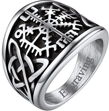 FaithHeart Viking Style Fingerring Personalisierter Vegvisir Fingerring Retro Siegelring Kompass Ring mit Keltischer Knot Herren Männer Fingerring mit Gravur