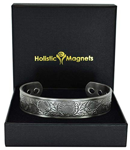 Holistic Magnets® Magnetarmband Herren Keltischer Kupfer Armreif xl (Anlauffarbenfrei) Handgelenk Gelenkheilung Magnetarmbänder (STP)-Schottische Distel (XL: Handgelenk 22-24cm)