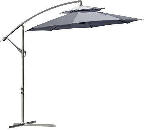 Outsunny Ombrellone a Braccio 2.7x2.7 m con Tettuccio Regolabile a 2 Livelli e Base a Croce, in Acciaio e Poliestere, Grigio