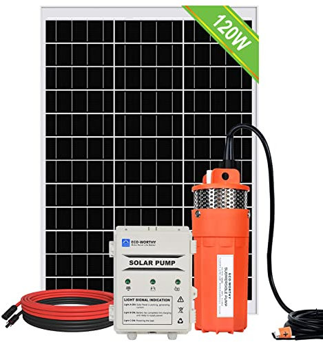 Solare Wasserpumpen Kit, Solar Tauchpumpen mit Akku, 120W Solarpanel mit 10Ah 12V Lithium batterie Box kit, 12V DC Tiefbrunnenpumpe, 1500L per day,100ft/30m