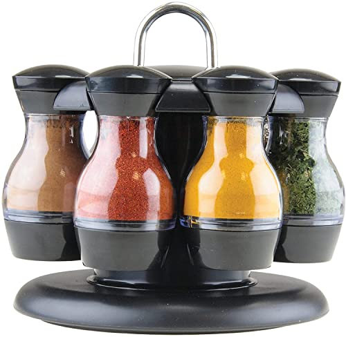 Homespired® 8 tarros de especias giratorio carrusel de especias cubierta retráctil, interruptor giratorio inferior, organizador de almacenamiento de especias para encimera de cocina