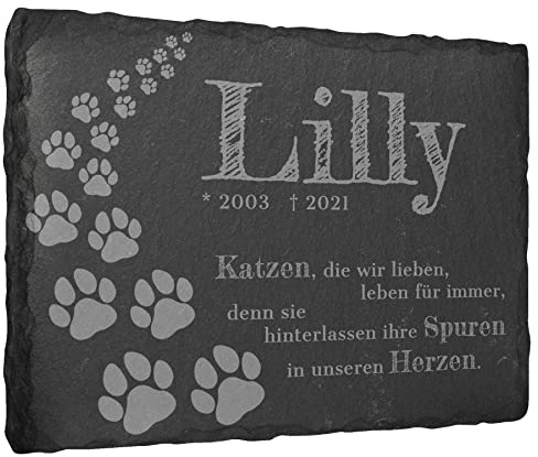 mtb more energy Gedenktafel Grabstein Schiefertafel - Pfotenweg ''Katzen'' - personalisierbar - 20x15 cm - Grabplatte Haustier Katze