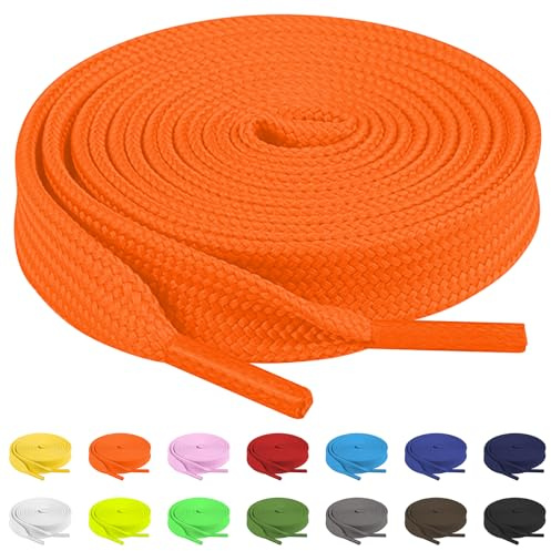 TBOC Cordones Zapatillas Deporte Planos Cordones Naranja Flúor Zapatillas [90 cm] Calzado Zapatos Botas | Cordón Patines Deporte Compatibles con Converse Altas Nike Adidas Vans