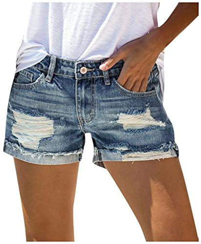 Jeans Shorts Damen Zerrissene Kurze Hose Damen Sommer Destroyed Jeansshort High Waist Sexy Low Denim Shorts Slim Stretch Grosse Grössen Lose Jeansshorts Bermuda Übergröße Hotpants Strandshorts