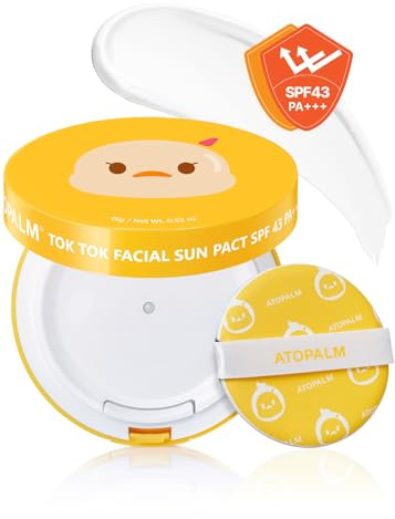 ATOPALM | Tok Tok Facial Sun Pact | Sun Cushion SPF43 PA+++ | Sunscreen Korean | For Dry and Sensitive Skin | Outdoor Sunscreen Compact | Moisturizing Spf Cushion Mineral Cream | Korean Skincare | 15g
