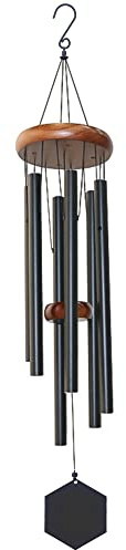 Metall-Windspiel, tiefes Ton-Windspiel für Außenbereich, Beileid, Windspiel, Gedenkspiel, großes schwarzes Windspiel, Sonajeros de Viento para Terrassen, korinthische Glocken, Sound – Zoom-Präzision
