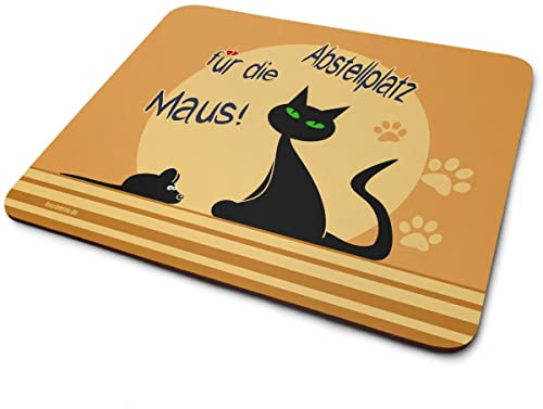 Fördeblau Lustiges Katzen-Mousepad 'Abstellplatz für die Maus', Tierliebhaber Schreibtischzubehör, Rutschfeste Unterlage, 230 x 190 mm, Perfektes Geschenk für Katzenfans