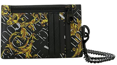 VERSACE JEANS COUTURE Schlüsselband aus Leder, Barock-Muster, Schwarz/goldfarben
