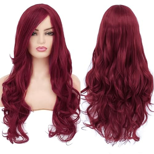 Colorfulpanda Perücke Rot Lang lockig gewellt Kunsthaar perücke für frauen Cosplay, volle Perücke, Halloween, Kostüm, Party,80 cm