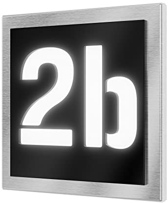 Graviers Design beleuchtete Hausnummer aus V2A Edelstahl 230x230mm - Schwarz - Wetterfest Rostfrei Individuell anpassbar nach eigener Nummer - Made in Germany
