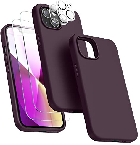 Dssairo [5-in-1 Entworfen für iPhone 13 Hülle, mit 2 Displayschutzfolien + 2 Stück Kameraobjektivschutz, Flüssigsilikon, schlanke, stoßfeste Schutzhülle [Mikrofaserfutter] 6.1 (dunkelviolett)…
