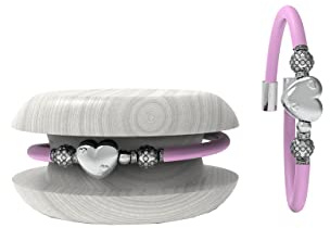 Too Late Bracciale Donna Caucciù con Strass e Charm, Bracciale Macaron Gioiello con Charm Cuore Stella Portafortuna - 100% Made in Italy (strass love rosa)