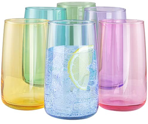 TREND FOR HOME Juego de 6 Vasos de Agua 490 ml Vasos de Colores Set Vaso Soft Drink Tumbler para Cocteles Juego de Beber Vasos Soft Drink | Penelope