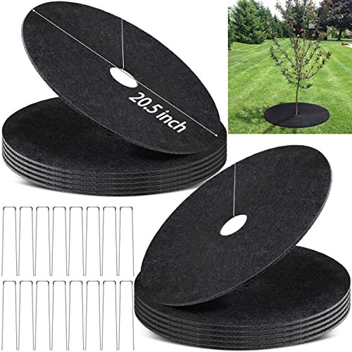 SYWHXY 12er-Pack Vlies-Baummulch, 50,5 cm Unkrautbekämpfungsmatte mit 16 Heftklammern, wiederverwendbarer Baumschutz für Gras und Haustiere
