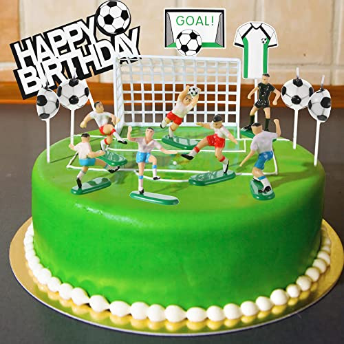 SAMSYOKI 24 Stück Tortendeko Fussball Happy Birthday Cake Topper Fußball | Fussball Deko Geburtstag Kinder Fußball Kuchendekoration Set für Fußball Thema Geburtstag Party