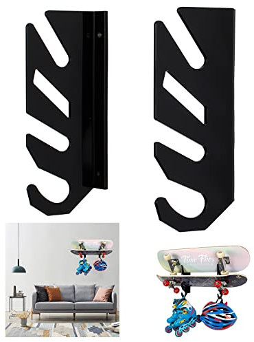 Skateboard Wandregal Display Rack, Doppel Hanger Rack Skateboard Wandhalterung Deck Rack, mit Aufbewahrungshaken, für Boards wie Skateboards, Longboards, Snowboards,Wakeboards und Roller Skates