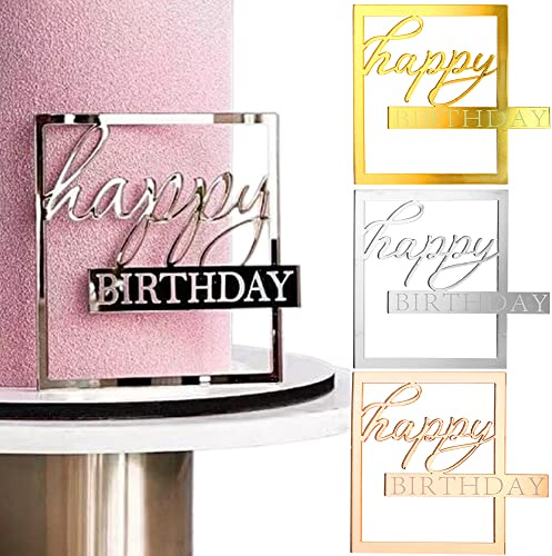 3Stück Happy Birthday Cake Topper, Spiegel Acryl Happy Birthday Tortendeko Geburtstag Torten Topper Kuchendeko Tortenaufleger Kuchen Deko Caketopper Cake Decoration Torten Deko Geburtstagsdeko