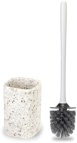 Set de Cepillo para Inodoro y Soporte Vigar Zense, Cepillo para Inodoro con Soporte de Piedra de poliresina, Sets de baño para decoración y Accesorios de baño, Terrazzo
