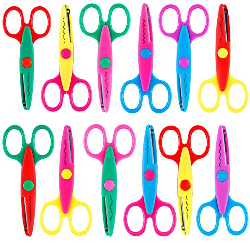 UCEC 12er Zickzackschere Set – für Scrapbooking & DIY Basteln | Zick Zack Scheren, Bastelschere Set mit dekorativen Kanten, Zickzack- & Wellenscheren, ideal für Scrapbooking, Karten & DIY