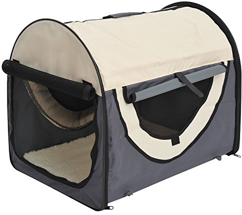 Hundebox Faltbare Hundetransportbox Transportbox Katzenbox Reisebox Tier 2 Farben Tragetaschen 46 x 36 x 41 cm (Dunkelgrau-Creme)