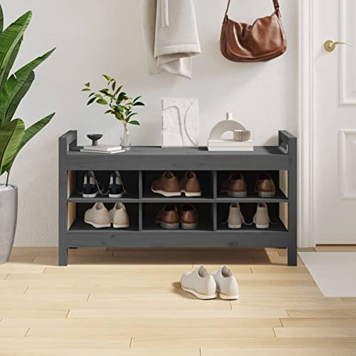 LAPOOH Flurbank' Sitzbank Esszimmer, Küchenbank, Bank Esszimmer, Hockerbank, Pflanzenbank, Betthocker, Sitzecke Küche, Grau 110x40x60 cm Massivholz Kiefer