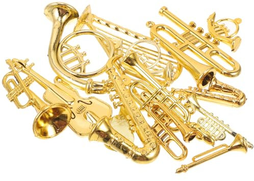 DEARMAMY Décoration de Noël 14 pièces - Instrument de musique de Noël - Mini trompette - Saxophone - Modèle de guitare - Petits instruments - Décoration de sapin de Noël - Accessoires de fête musicale