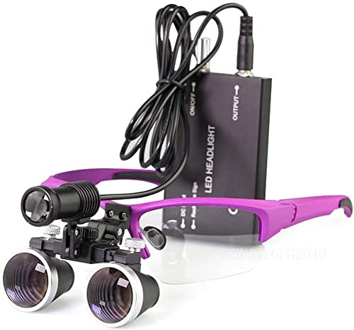 Dentist Lupenbrille Mit Licht Werkzeuge Fachmann Betrieb Binokular Lupen Surgical Brillenlupe Für Zahnarzt Kopf Montiert Loupes Optisches Glas Verwendung Der Kosmetischen Chir(Size:2.5X,Color:Lila)
