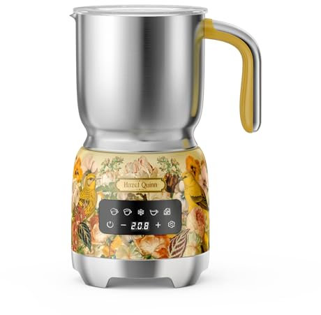 Hazel Quinn Milk Frother, Detachable Hot & Cold Frother and Steamer, 5-in-1 Functionality, Adjustable Temperature & Thickness, LED Touch Control, Dishwasher Safe, 400ml / 13.5oz - Floral Printed