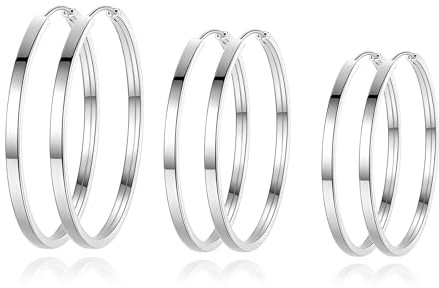 Kamise Örhängen 925 sterlingsilver kreoler för kvinnor, allergivänliga stora örhängen, lätta kreoler i 40/50/60 mm diameter, vikbara creoler runda runda runda örhängen, 3 par silver kreoler örhängen