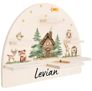 Bärenfreunde personalisiertes Tonie Regal für Kinderzimmer - Magnetisches Toniebox Regal für Toniebox1 & 2 Plus Figuren mit abgerundeten Ecken & Kanten (Waldtiere Waldhüte)