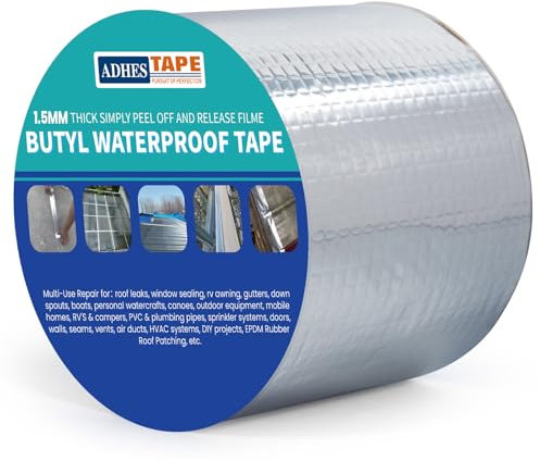 ADHES Cinta Adhesiva de Aluminio de Butilo Impermeable, Con Caucho Fuerte de 100mm x 5m, 1,5 mm De Espesor, Adecuada Para Pérdidas en Techos, Grietas Superficiales