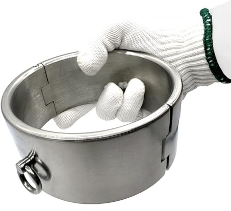 Soarvlorfy Edelstahl Halsband Abschließbar 4 Größen Halsfessel O-Ring SM Metall Sex Halsbänder 6cm Hoch Sklave Hals Kragen Erwachsene Fesseln Sex Spielzeug für Männer Frauen Extrem,Silber,Ø 13cm