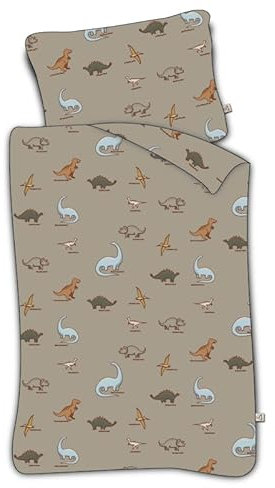 BrandMac Parure de Lit Dinosaures Names pour Bébé ou Petit Lit, 100% Coton, Housse de Couette 100x135 cm + Taie d'oreiller 40x60 cm, by Mats