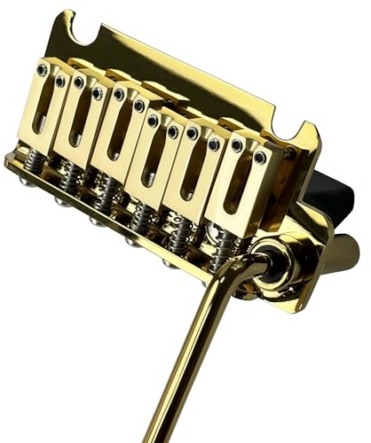 OVSAL 10.8mm Electric Guitar Bridge Vacuum Gold 2 Point tremolo bridge Zinc Alloy Saddles Block Stainless Steel Plate Fit for 6 String Start St Electric Guitar Replcement Parts