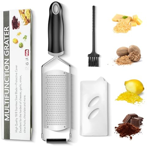 Zesteur Agrumes, dellyy Rapeuse Fromage, Zesteur Citron, Zesteur, Rapeuse Legume, Rape Fromage, avec Housse de Protection, Brosse, pour Muscade, Fromage, Gingembre, Chocolat, Citron