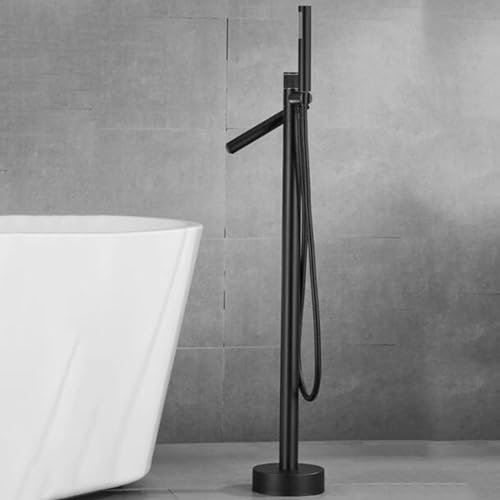 SGKOMN Freistehende Badewannenarmatur mit Handbrause, Badewannenarmatur aus Messing, Kalt- und Warmwasser, Handbrause, Badewannen-Duschset, Badezimmer-Badewannenarmatur, grau(Black)