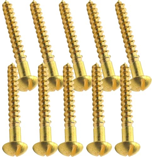5mm x 40mm Solid Brass Wood Screws, Pack of 10 – Round Raised Head Slotted Screw (No.10) for Antique Restoration, Furniture, Cabinetry, Marine & Decorative Use