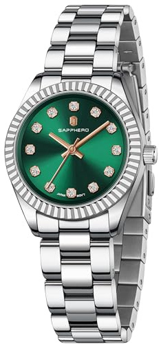 SAPPHERO Armbanduhr Damen Analog Quarz Damenuhr mit Edelstahlarmband 30mm Gehäusegröße Kristall Dekoration 5ATM Wasserdicht Uhr Geschenk für Damen Erhältlich aus Mehrfarbig