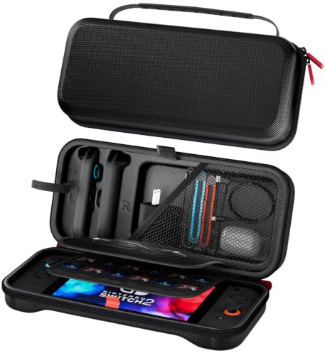ProCase Étui Rigide pour Nintendo Switch 2 avec 24 Emplacement pour Cartes de Jeu, Protection pour Console Joy-Con et Accessoires, Housse Transport Portable pour Nintendo Switch 2 -Noir/Large