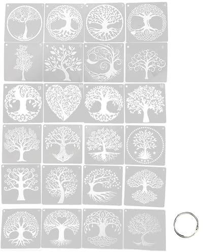 24 Stücke Lebensbaum Schablonen, Wiederverwendbare Schablonen für Holz, Leinwand, Wand, Möbel Handwerk, Scrapbooking - Baum des Lebens Malen