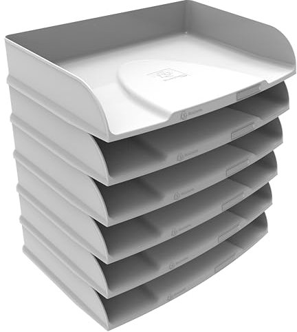 Exacompta - Ref. 10513D – Set mit 6 horizontalen Briefkörben Combo Styli Autentik – für Dokumente im Querformat – Etikettenhalter inklusive – stapelbar – Maße: 25,5 x 36,5 x 6,5 cm – Weiß