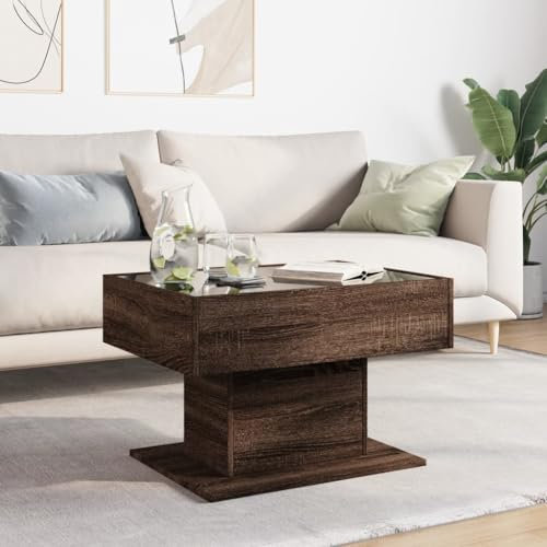 HEFZGDB LED-Couchtisch Braun Eichen-Optik 70x50x45 cm Holzwerkstoff Tisch Wohnzimmer Modern Stubentisch Kleiner Tisch Wohnzimmer Beistelltisch Sofa für Garten Balkon Innenhof Tagungsraum