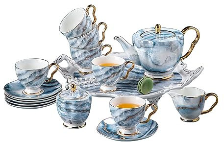 OWOHYG Fine Bone China Tea Set, 11-Pieces High-end Porcelain Coffee Set with Sugar Bowl Cream Pitcher, Cups & Saucer Service for 4, Afternoon Tea Party