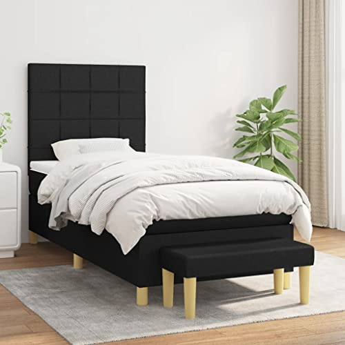 KTHLBRH Bettgestell Familienbett Doppelbett Schlafzimmer möbel Boxspringbett mit Matratze Schwarz 90x200 cm Stoff